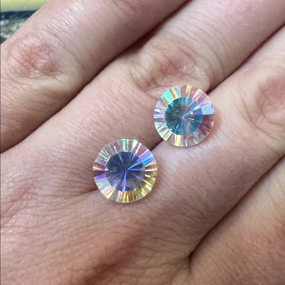 Set 2pcs Iridescent Rainbow Aurora Unicorn Round Unidentified Loose Gemstones - Picture 6 of 17